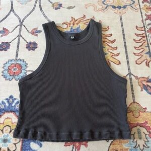 Uniqlo Charcoal Grey Ribbed High Neck Cropped Halter Tank Large Stretchy